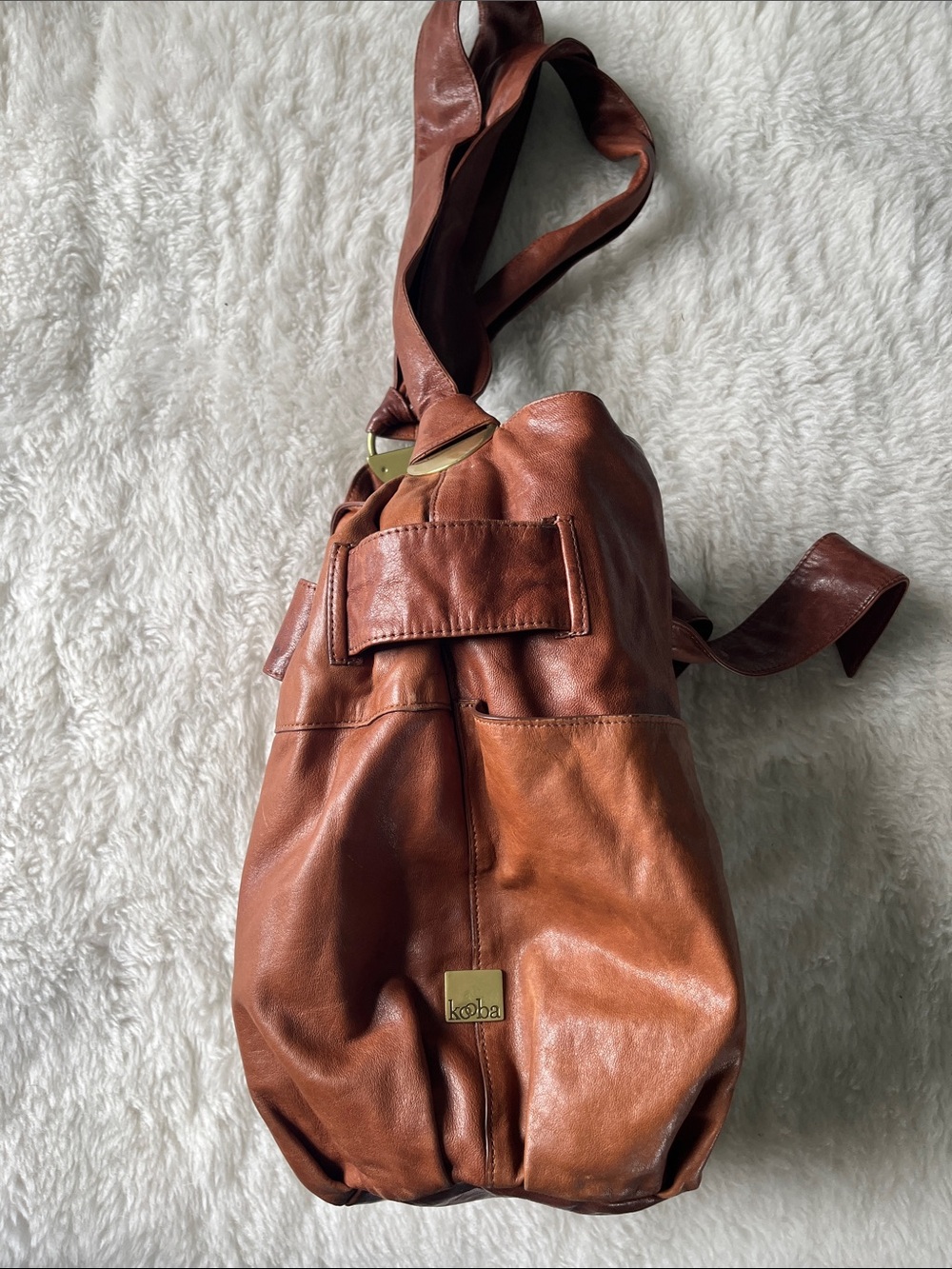 Kooba Devin tie front chestnut leather hobo bucket bag EUC - Picture 4 of 17